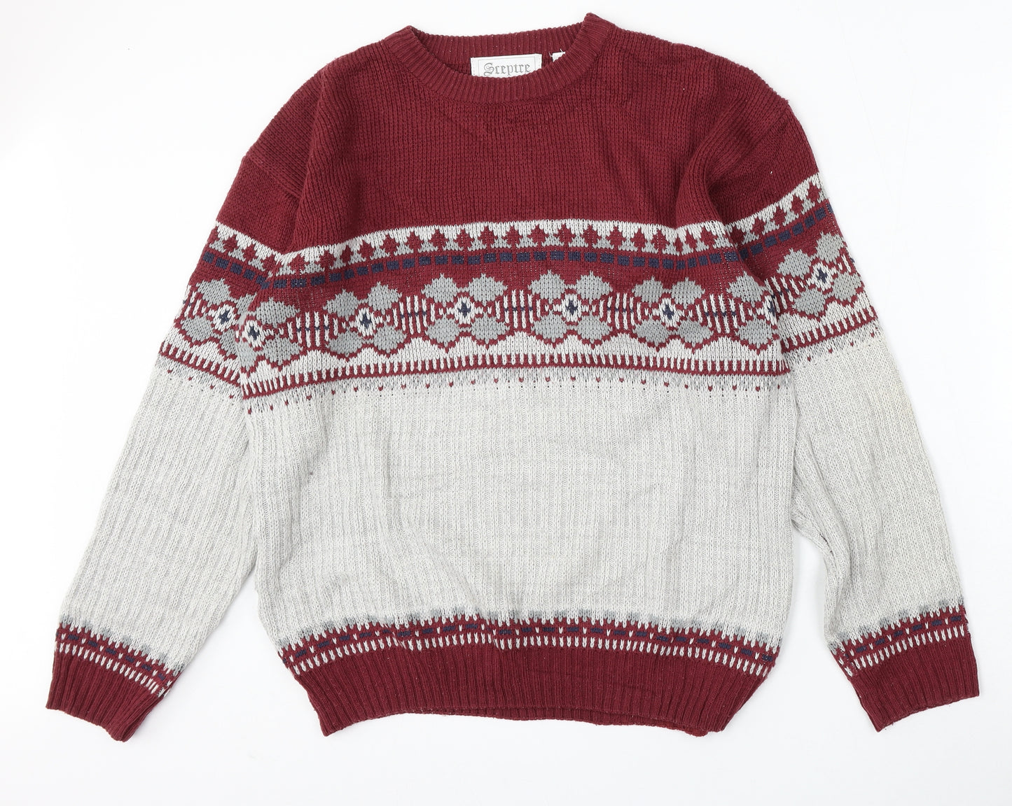 Sceptre Mens Red Round Neck Geometric Acrylic Pullover Jumper Size M
