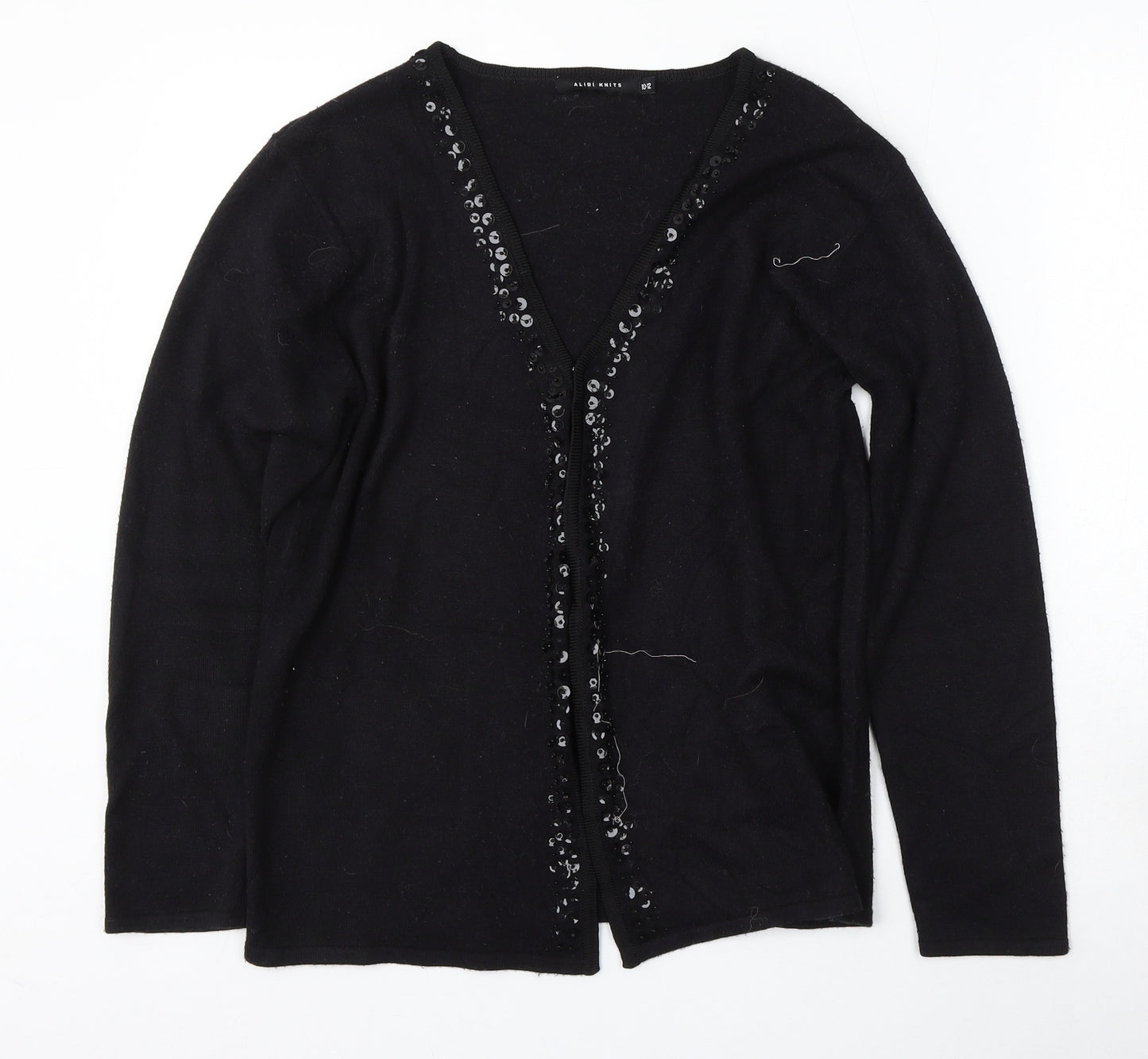 Alibi Knits Womens Black V-Neck  Acrylic Cardigan Jumper Size 10