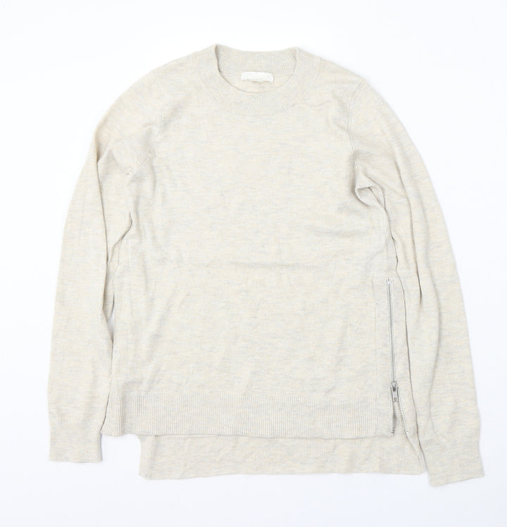 H&M Womens Beige Round Neck Polyester Pullover Jumper Size XS