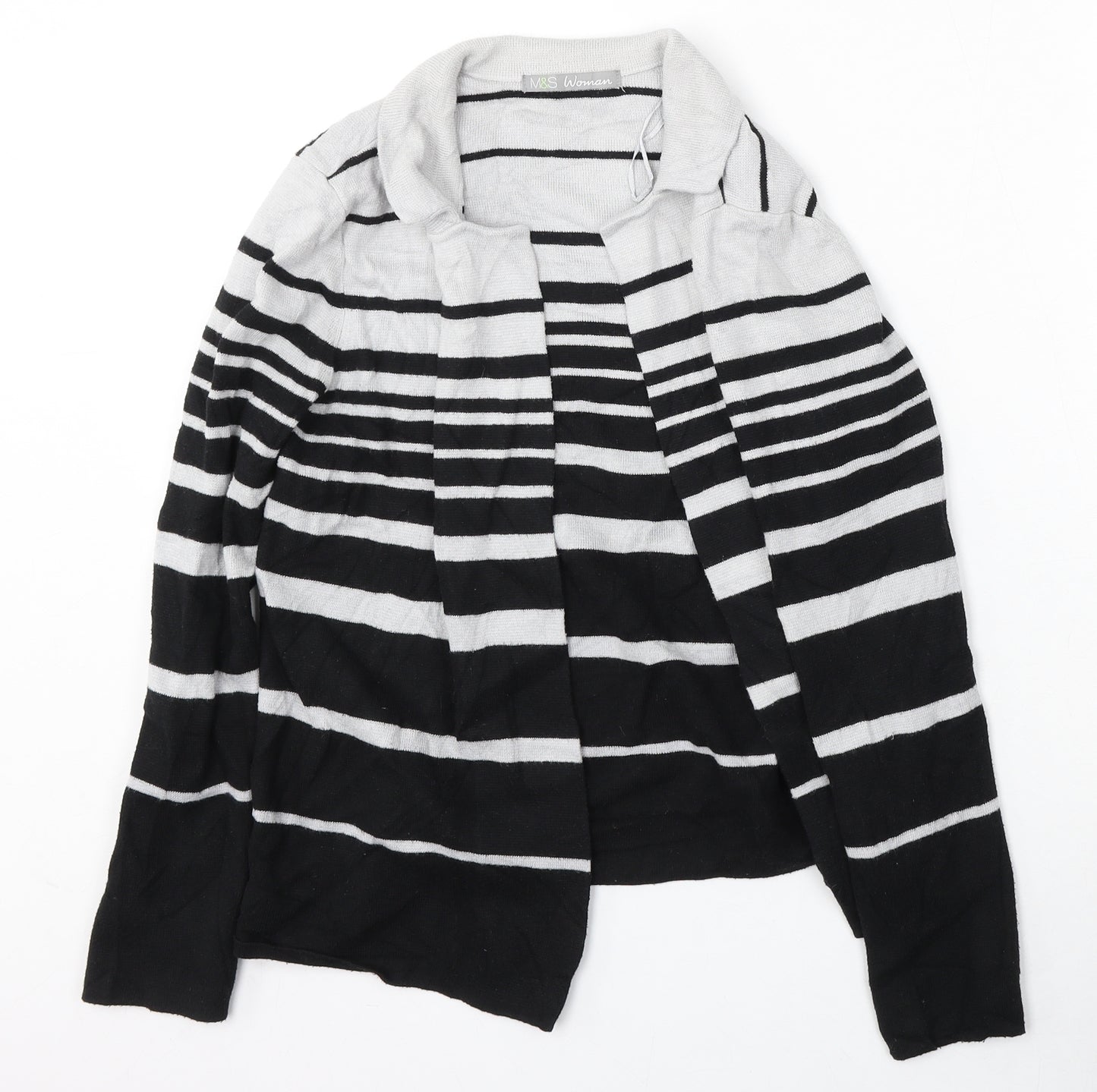 Marks and Spencer Womens Multicoloured V-Neck Striped Polyamide Cardigan Jumper Size 12
