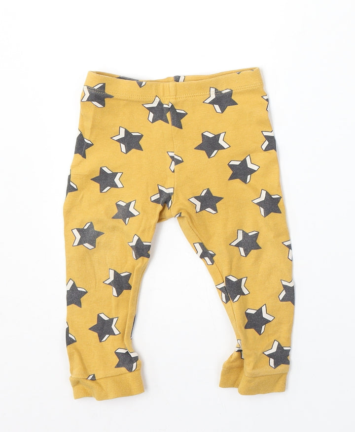 F&F Girls Yellow Geometric Cotton Jogger Trousers Size 9-12 Months