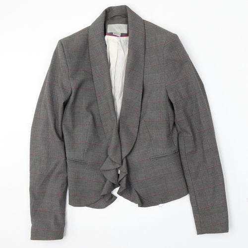 H&M Womens Grey Plaid Polyester Jacket Suit Size 8