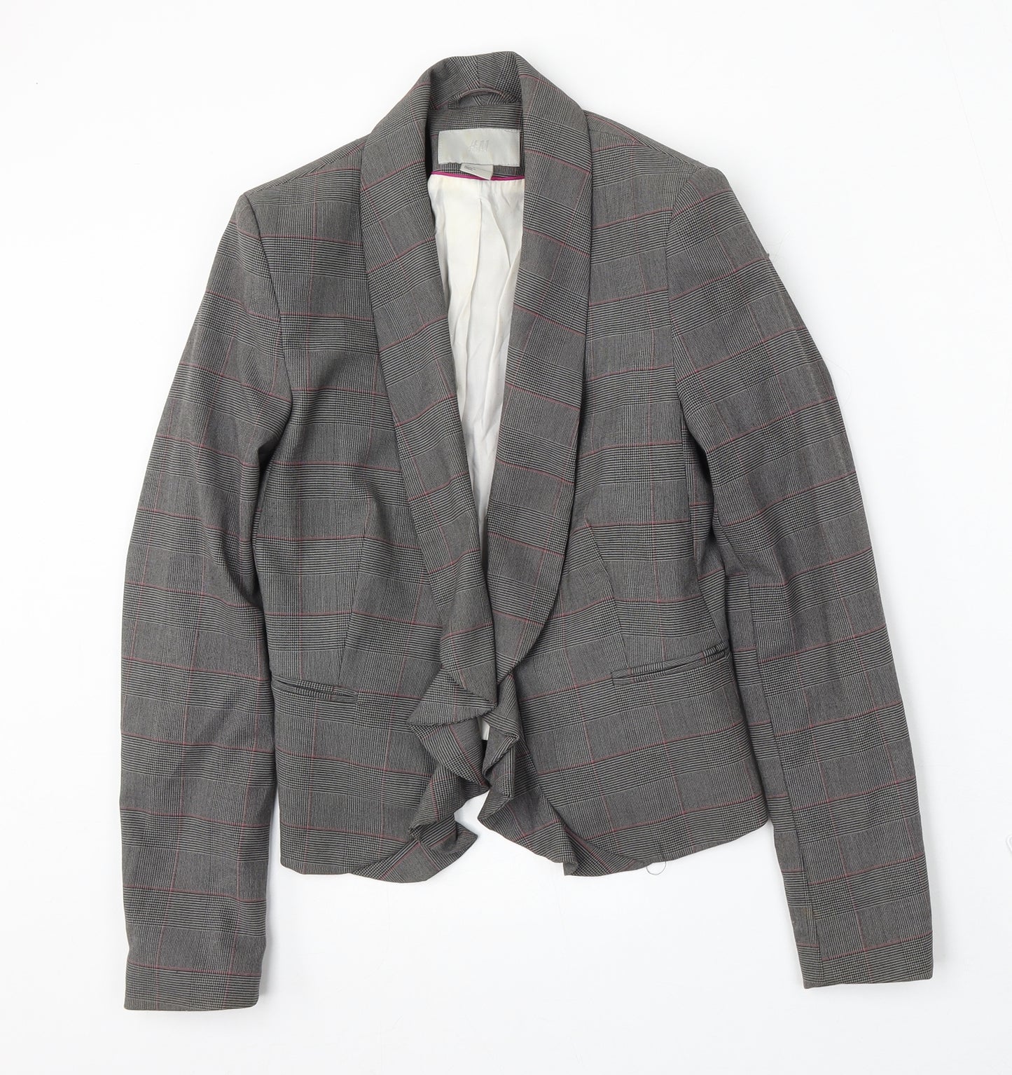 H&M Womens Grey Plaid Polyester Jacket Suit Size 8