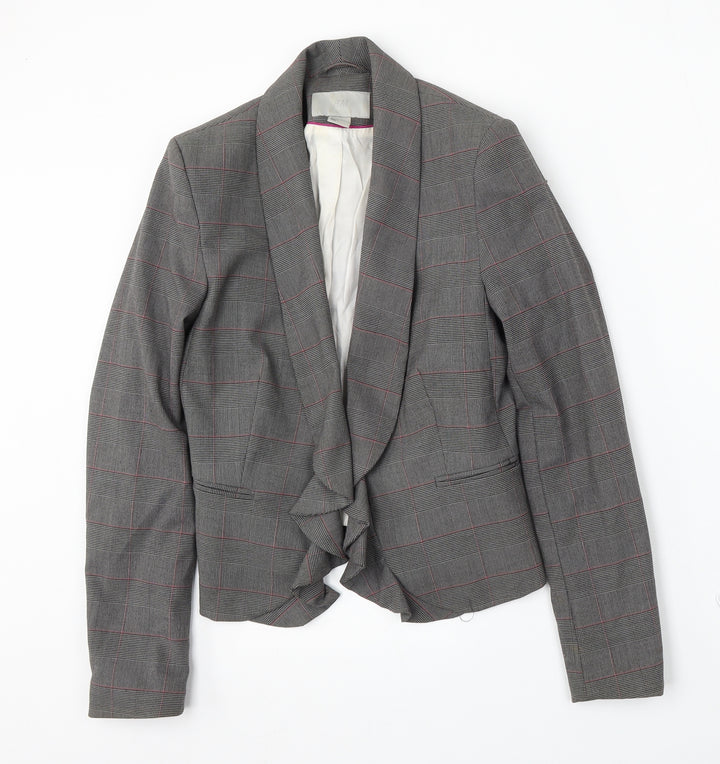 H&M Womens Grey Plaid Polyester Jacket Suit Size 8