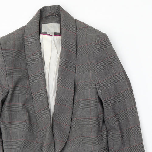 H&M Womens Grey Plaid Polyester Jacket Suit Size 8