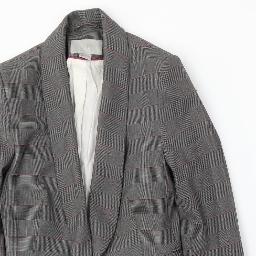 H&M Womens Grey Plaid Polyester Jacket Suit Size 8