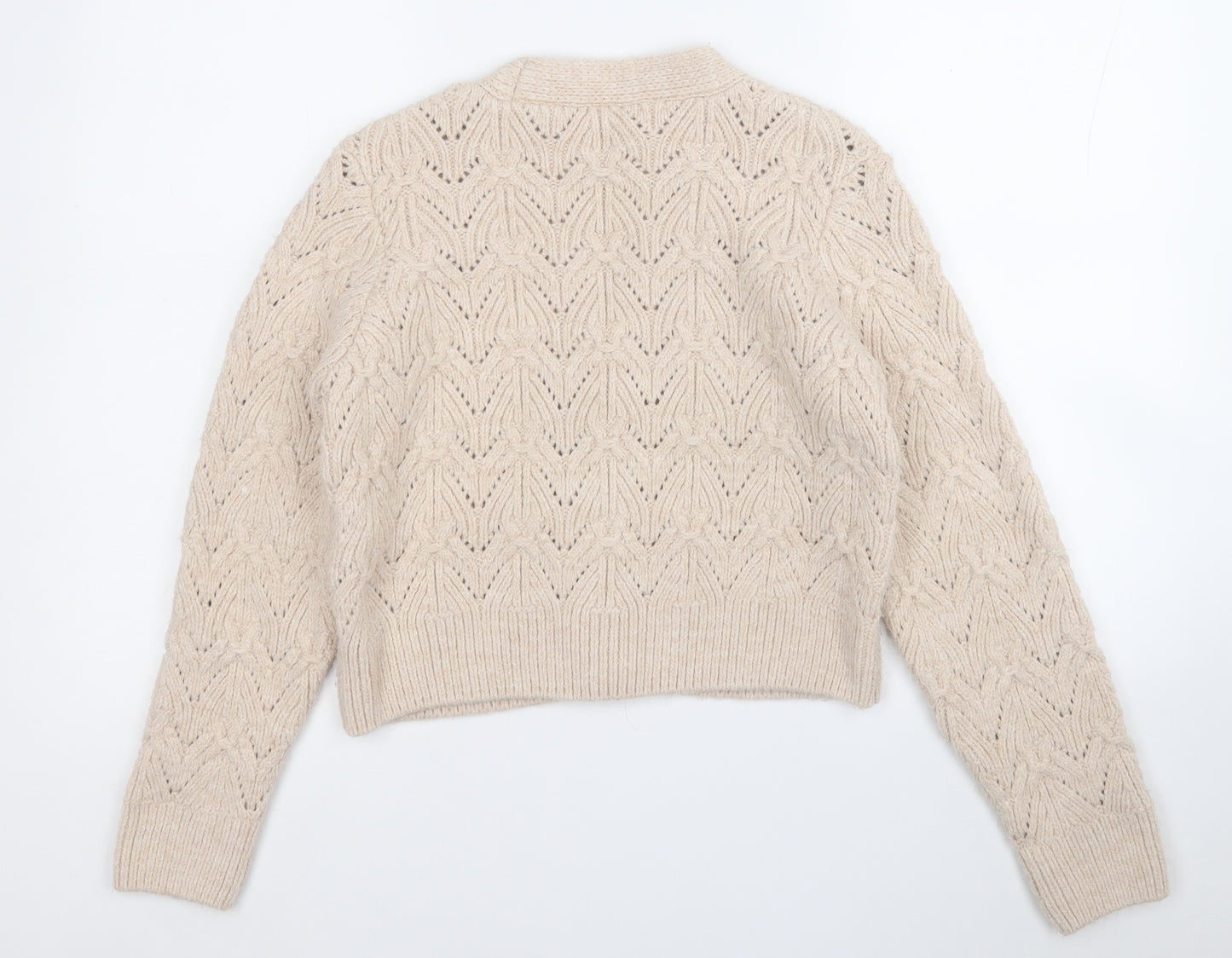 Warehouse Womens Beige V-Neck  Acrylic Cardigan Jumper Size 10