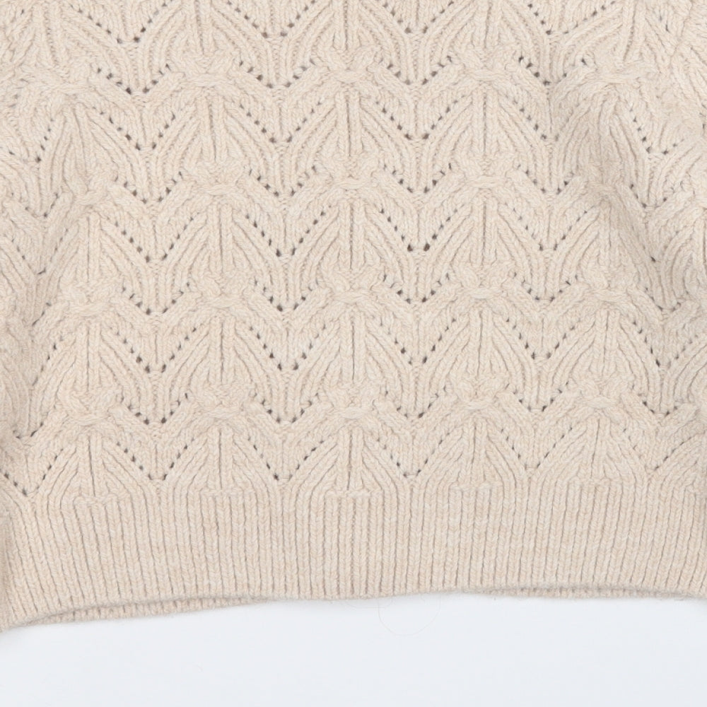 Warehouse Womens Beige V-Neck  Acrylic Cardigan Jumper Size 10