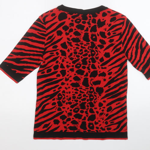 NEXT Womens Red Round Neck Animal Print Nylon Pullover Jumper Size 12