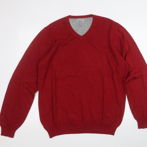 Marks and Spencer Mens Red V-Neck  Cotton Pullover Jumper Size L