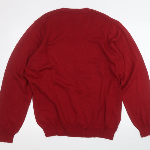 Marks and Spencer Mens Red V-Neck  Cotton Pullover Jumper Size L