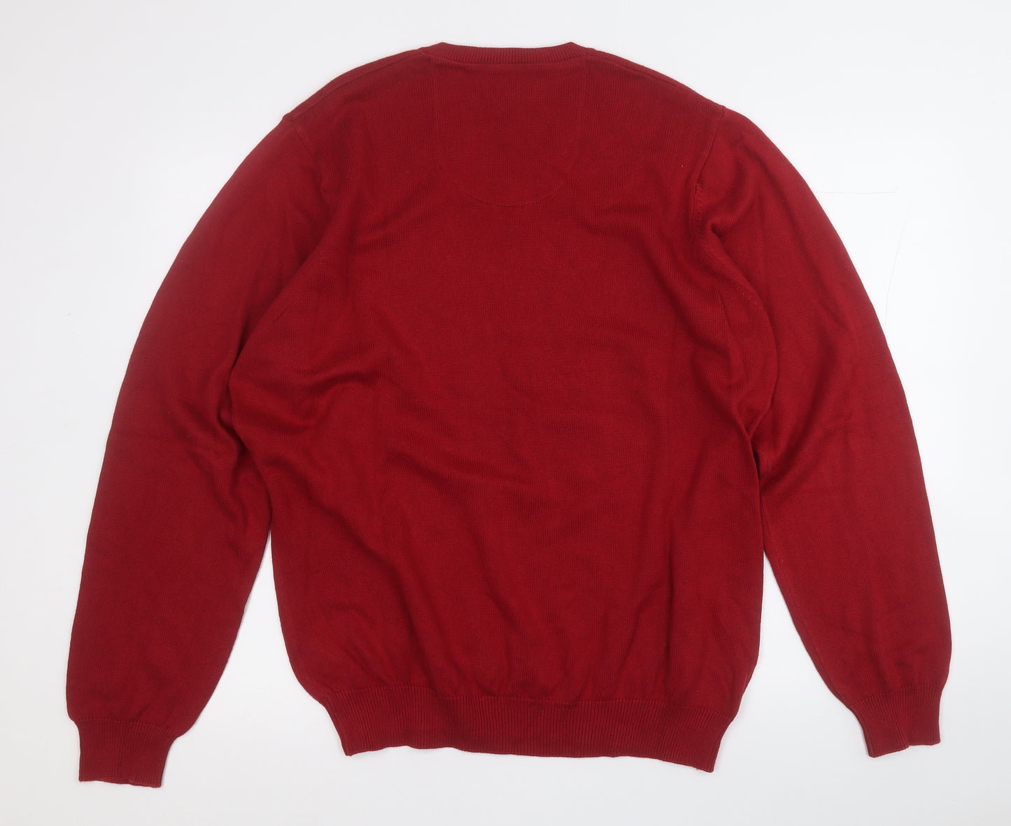 Marks and Spencer Mens Red V-Neck  Cotton Pullover Jumper Size L