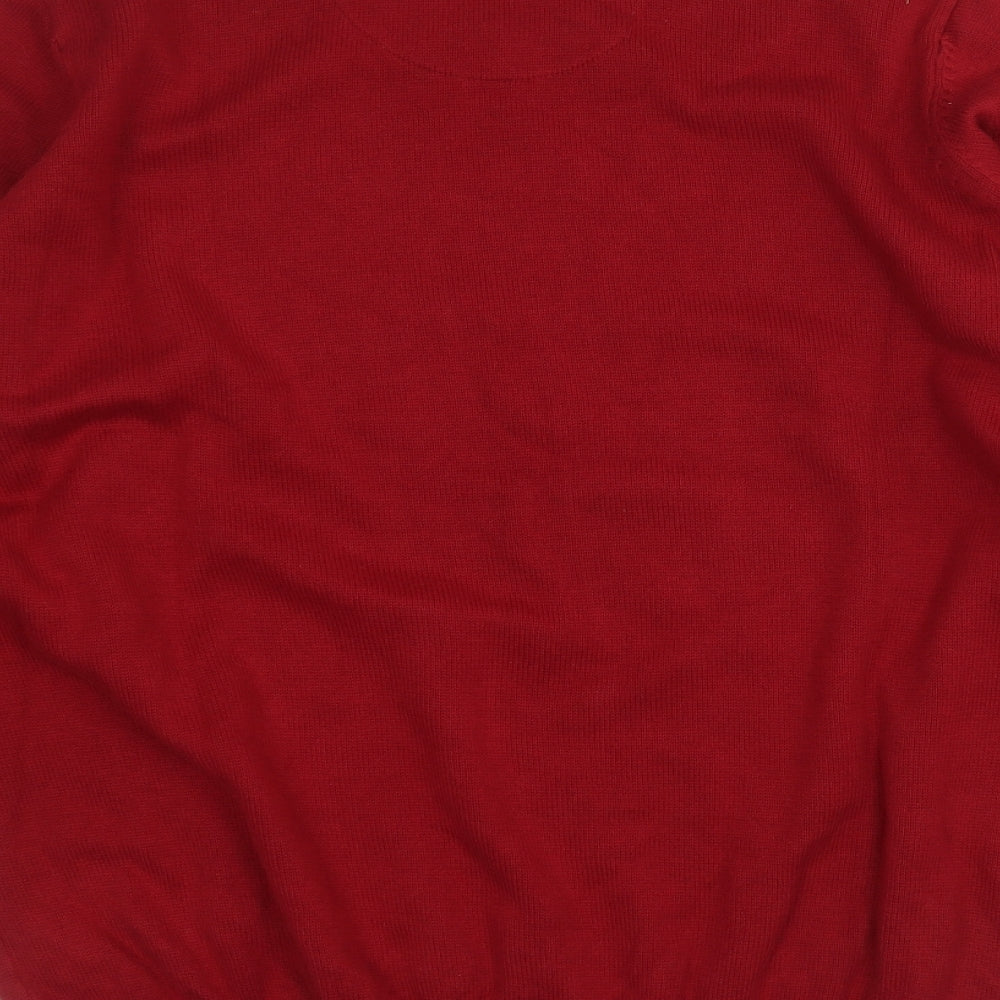 Marks and Spencer Mens Red V-Neck  Cotton Pullover Jumper Size L