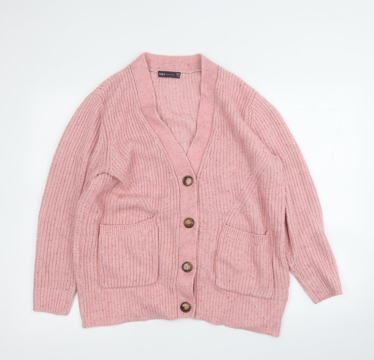Marks and Spencer Womens Pink V-Neck  Cotton Cardigan Jumper Size L