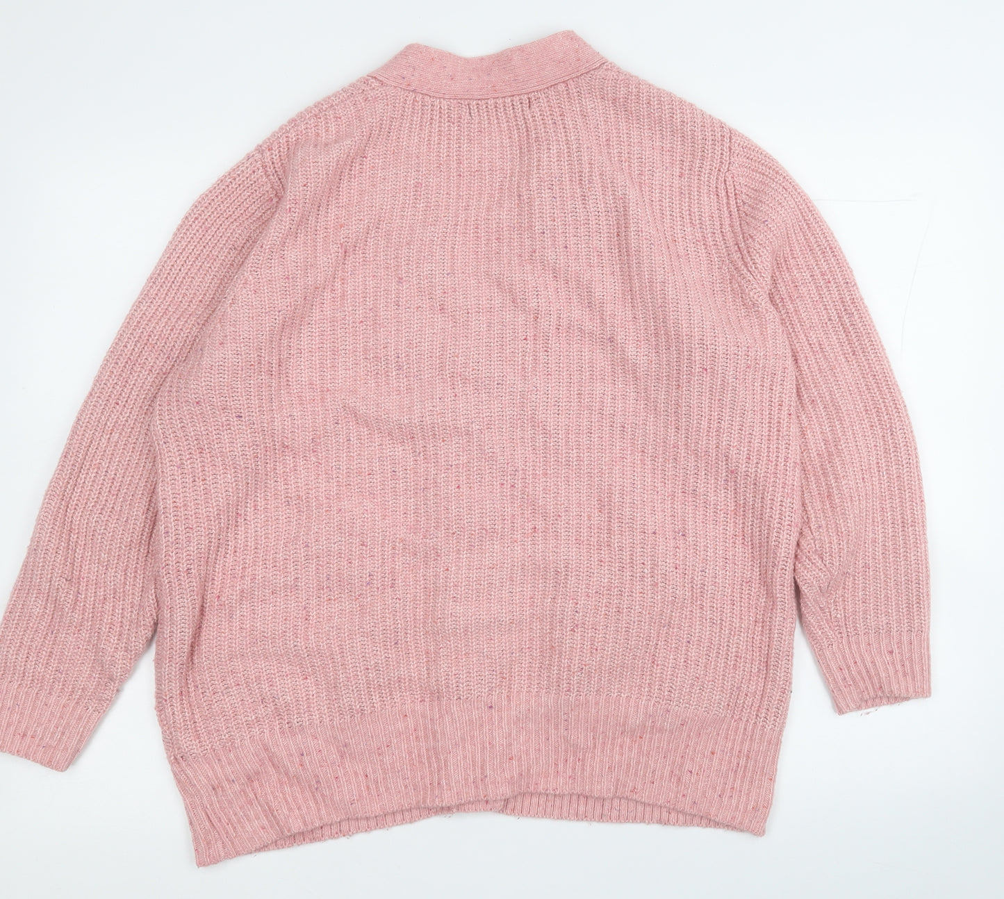 Marks and Spencer Womens Pink V-Neck  Cotton Cardigan Jumper Size L