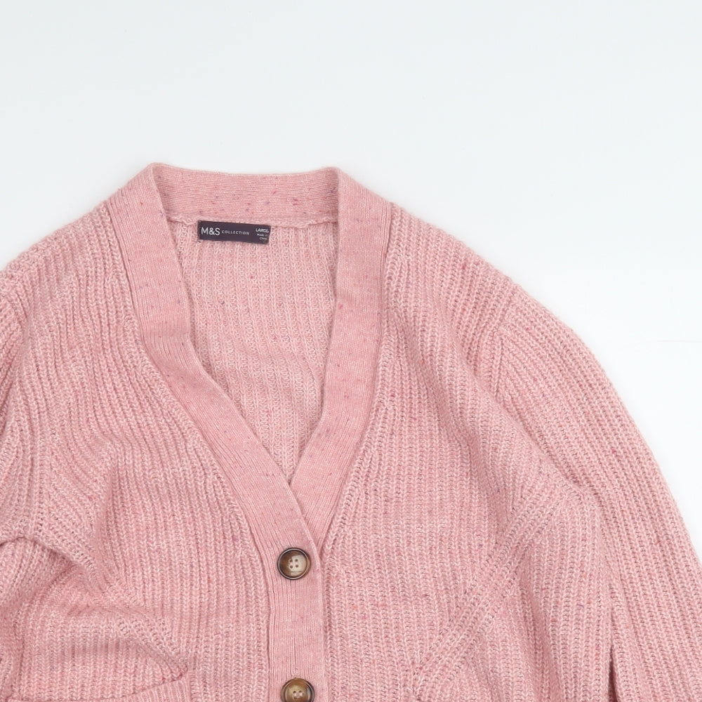 Marks and Spencer Womens Pink V-Neck  Cotton Cardigan Jumper Size L
