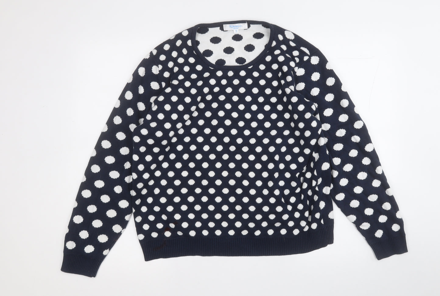 Rachel Lacy Womens Blue Polka Dot Cotton Pullover Sweatshirt Size 18