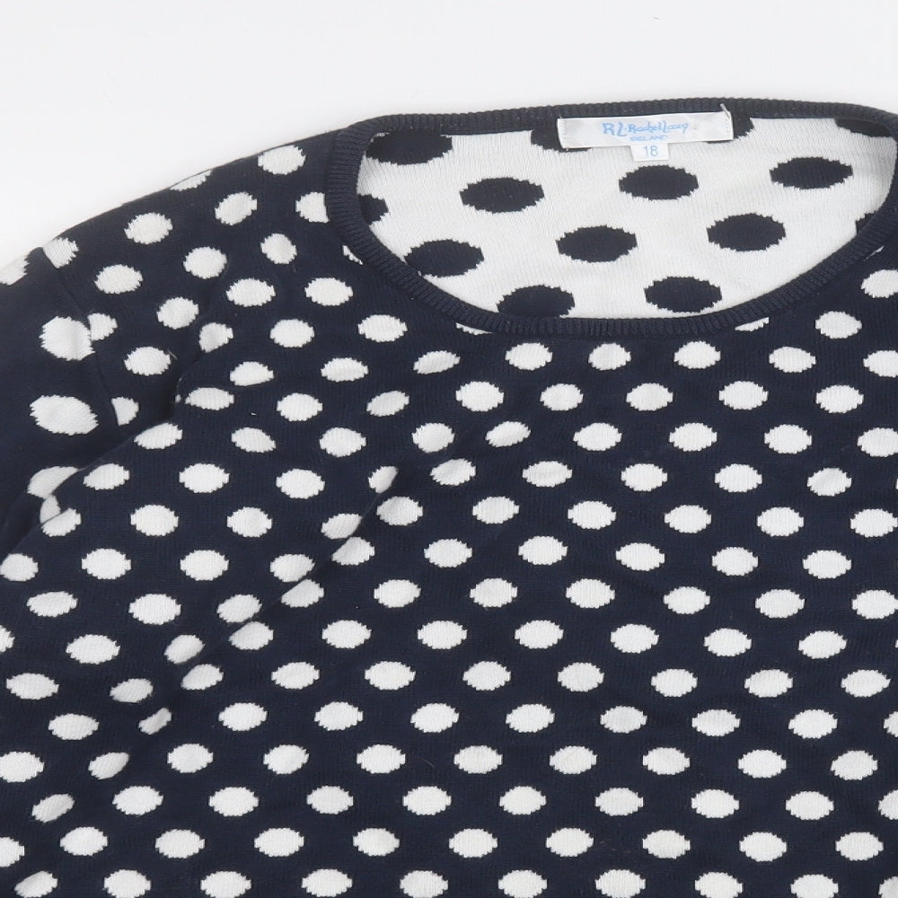 Rachel Lacy Womens Blue Polka Dot Cotton Pullover Sweatshirt Size 18