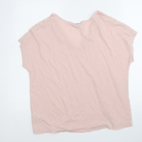 Marks and Spencer Womens Pink  Linen Basic T-Shirt Size 16 V-Neck