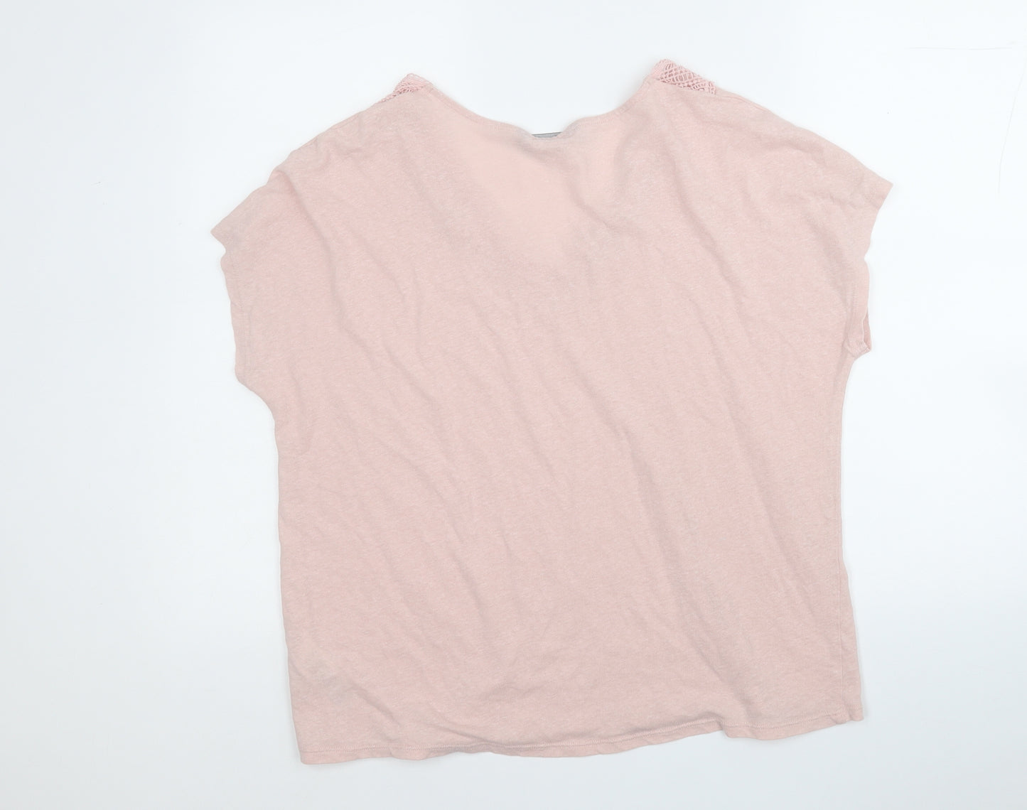 Marks and Spencer Womens Pink  Linen Basic T-Shirt Size 16 V-Neck