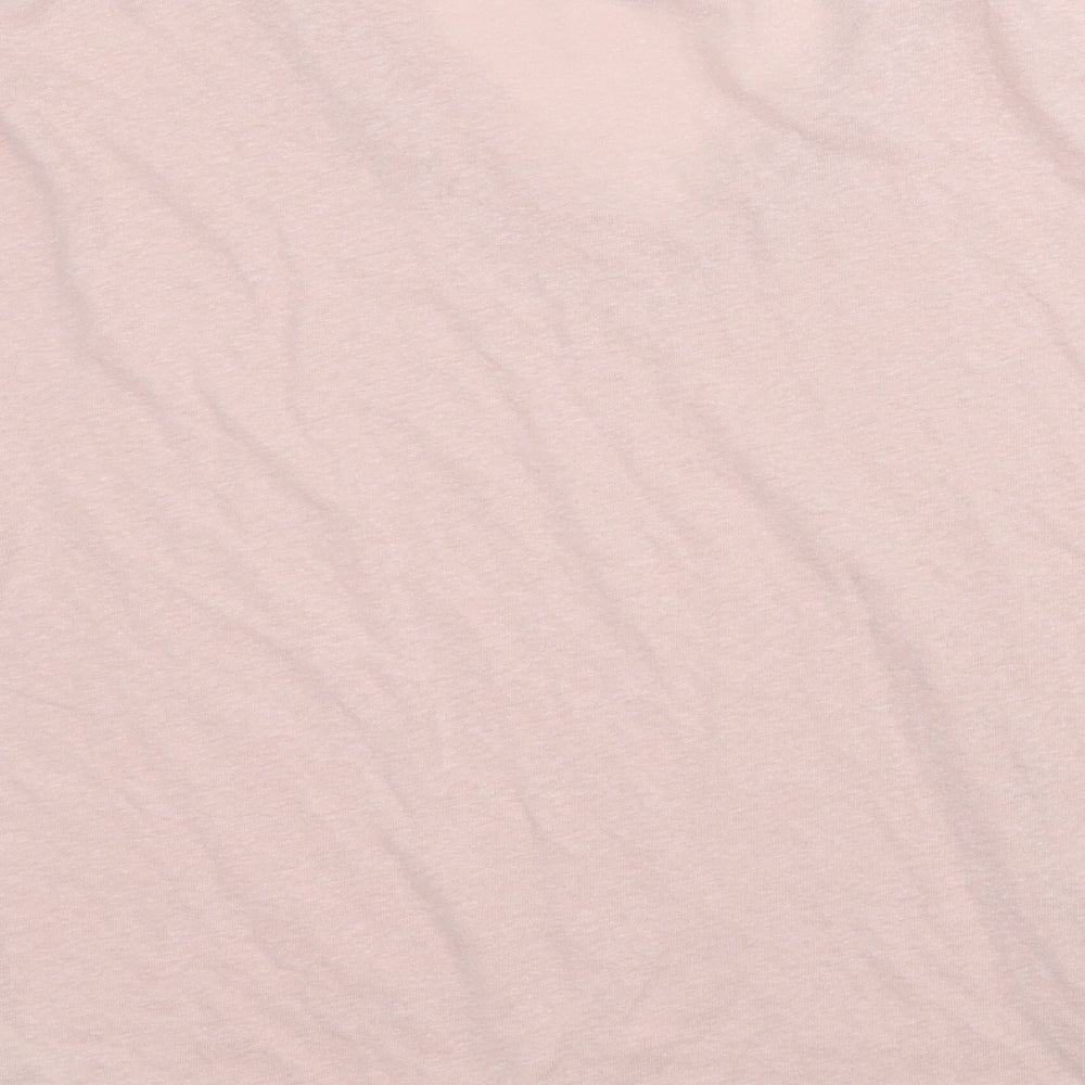 Marks and Spencer Womens Pink  Linen Basic T-Shirt Size 16 V-Neck