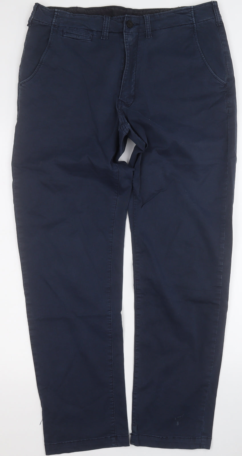 Marks and Spencer Mens Blue  Cotton Chino Trousers Size 34 L31 in Regular