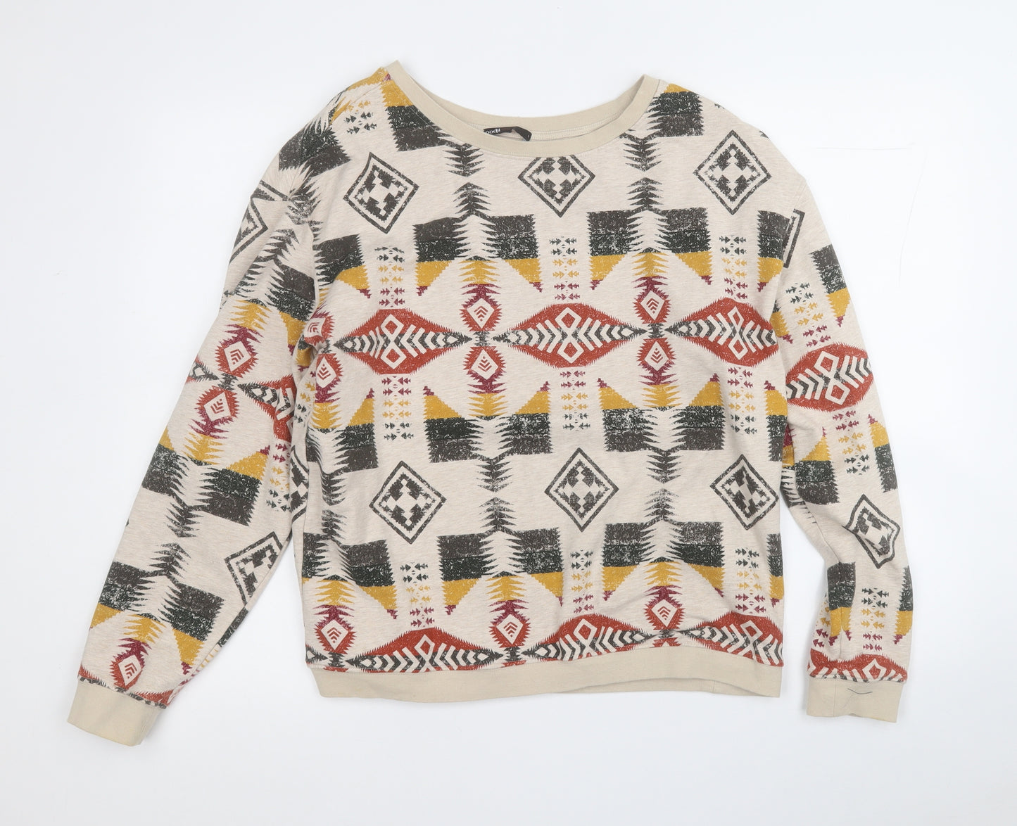oodji Womens Beige Geometric Viscose Pullover Sweatshirt Size L