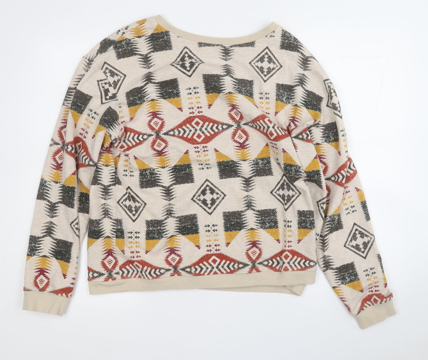 oodji Womens Beige Geometric Viscose Pullover Sweatshirt Size L