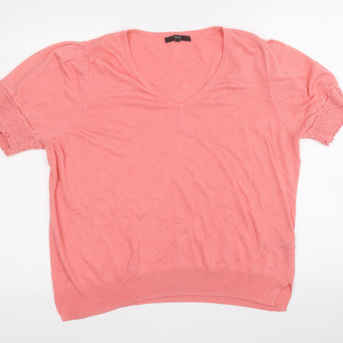 NEXT Womens Pink V-Neck  Polyester Pullover Jumper Size XL