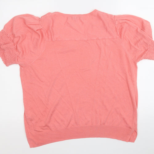 NEXT Womens Pink V-Neck  Polyester Pullover Jumper Size XL