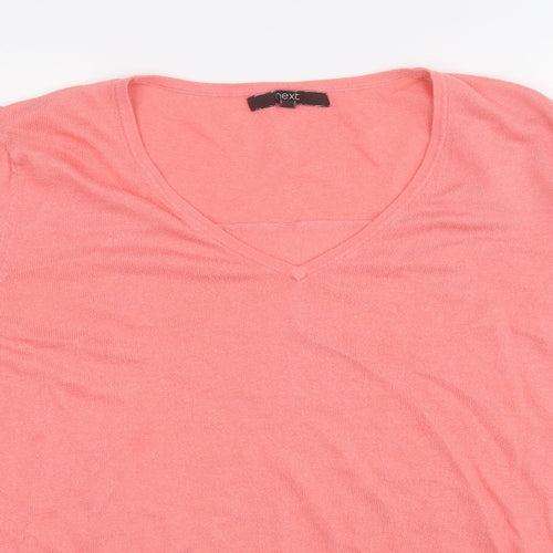 NEXT Womens Pink V-Neck  Polyester Pullover Jumper Size XL