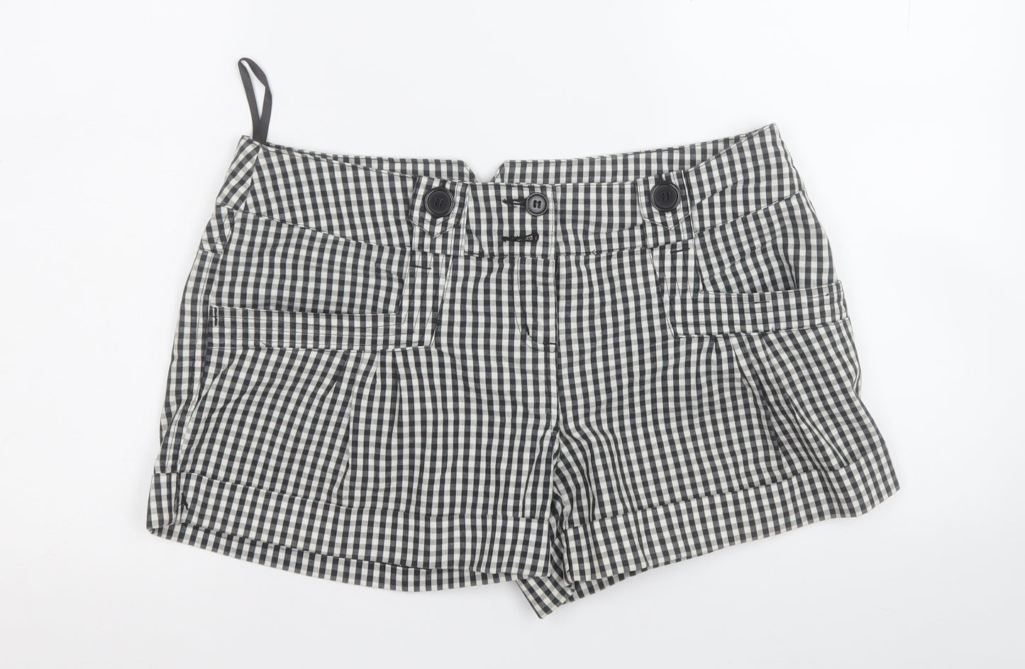 Denim & Co. Womens White Plaid Cotton Cargo Shorts Size 12  Regular