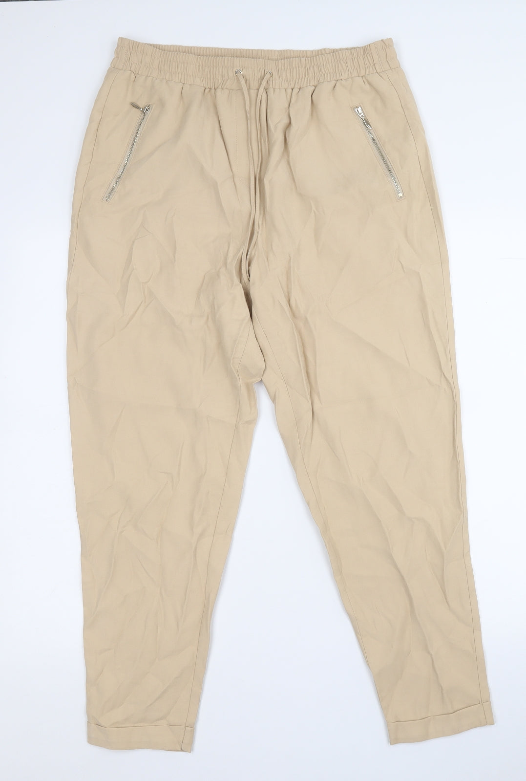 F&F Womens Beige  Viscose Trousers  Size 12 L24 in Regular