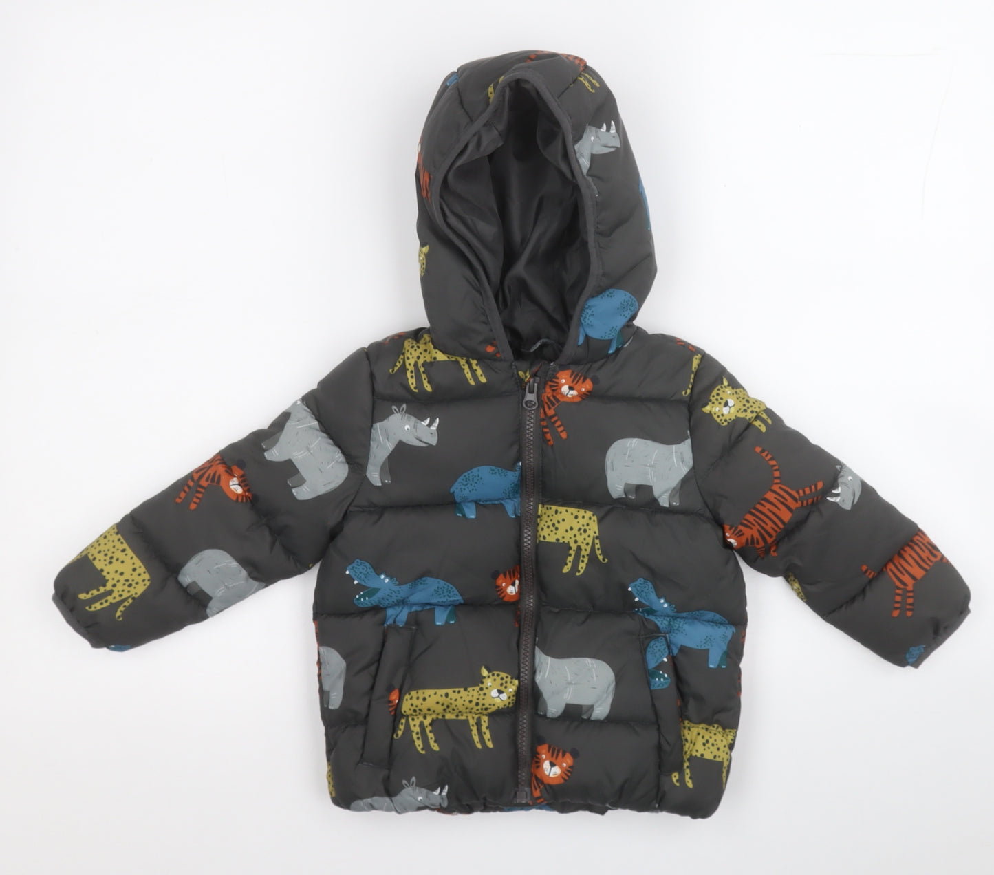 TU Boys Grey Geometric  Puffer Jacket Coat Size 18 Months    - Jungle Animals