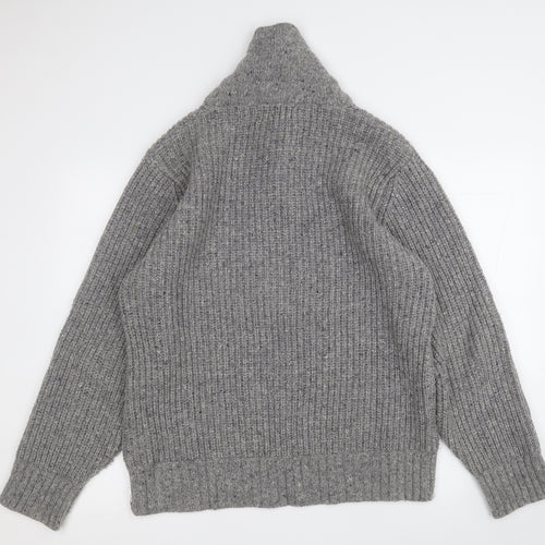 Marks and Spencer Mens Grey Mock Neck  Wool Pullover Jumper Size L