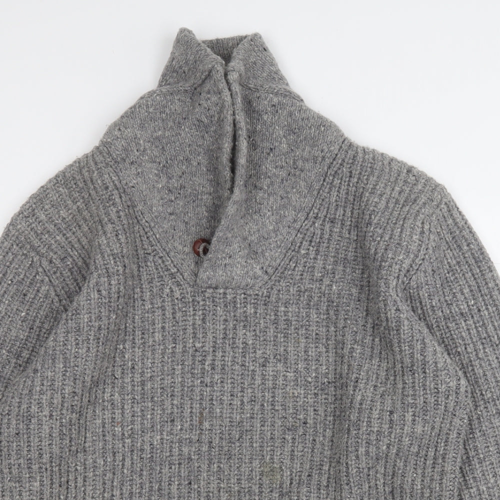 Marks and Spencer Mens Grey Mock Neck  Wool Pullover Jumper Size L