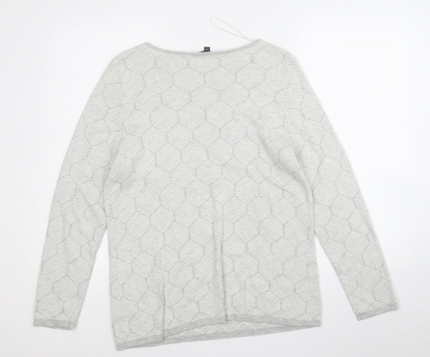 Love Knitwear Womens White Round Neck Geometric Viscose Pullover Jumper Size 14