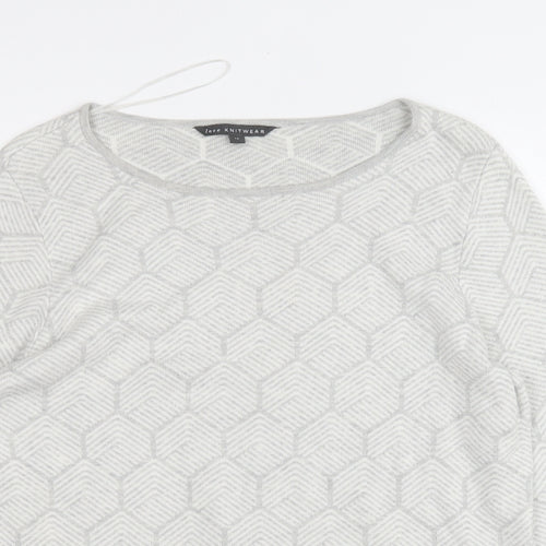 Love Knitwear Womens White Round Neck Geometric Viscose Pullover Jumper Size 14
