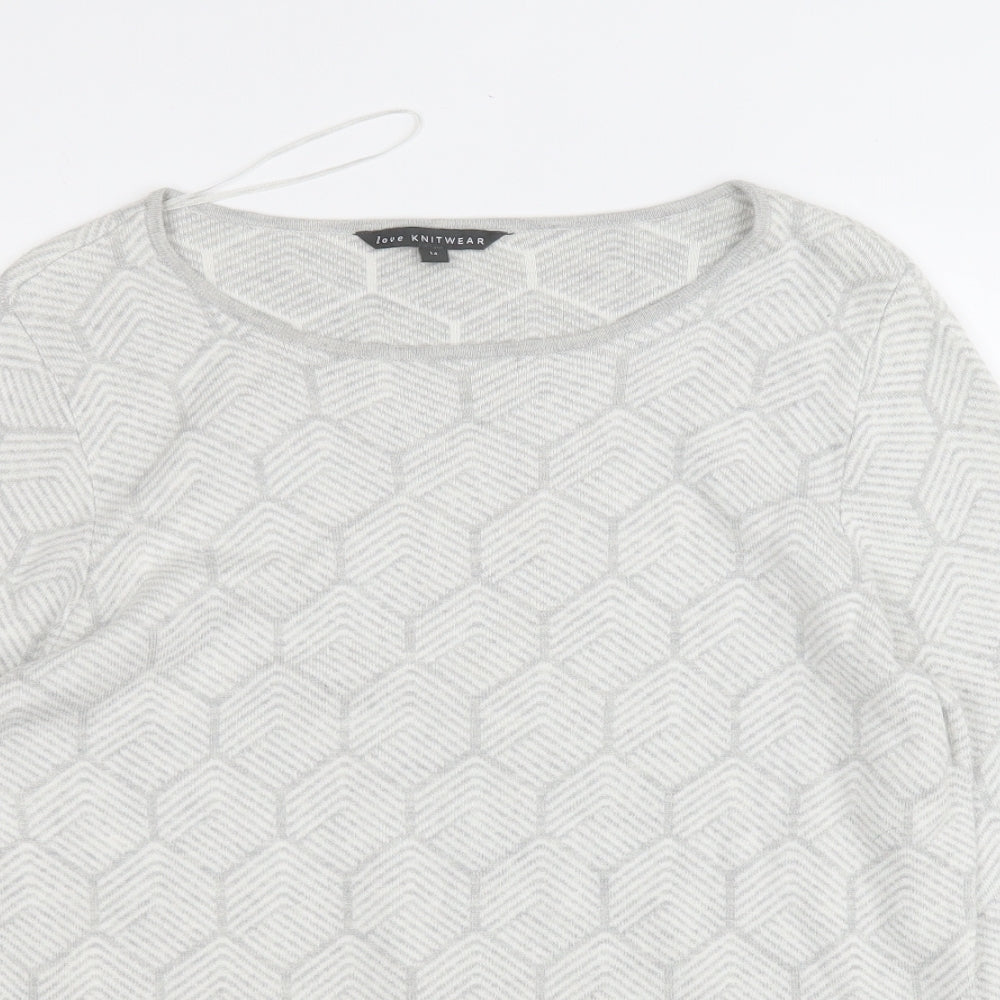 Love Knitwear Womens White Round Neck Geometric Viscose Pullover Jumper Size 14