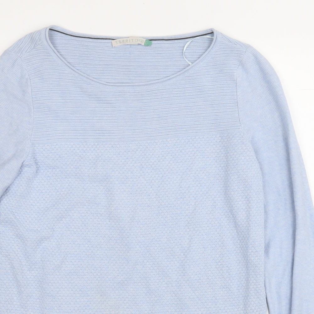 Spirit Organic Womens Blue Round Neck  Cotton Pullover Jumper Size L