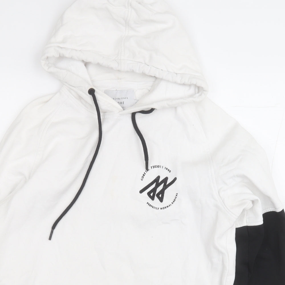 JACK & JONES Mens White  Cotton Pullover Hoodie Size L