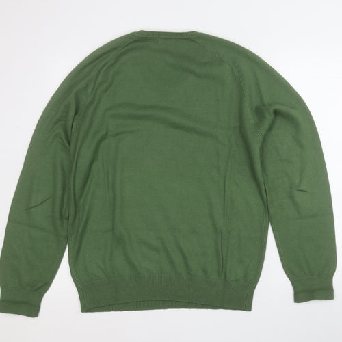 F&F Mens Green V-Neck  Acrylic Pullover Jumper Size M