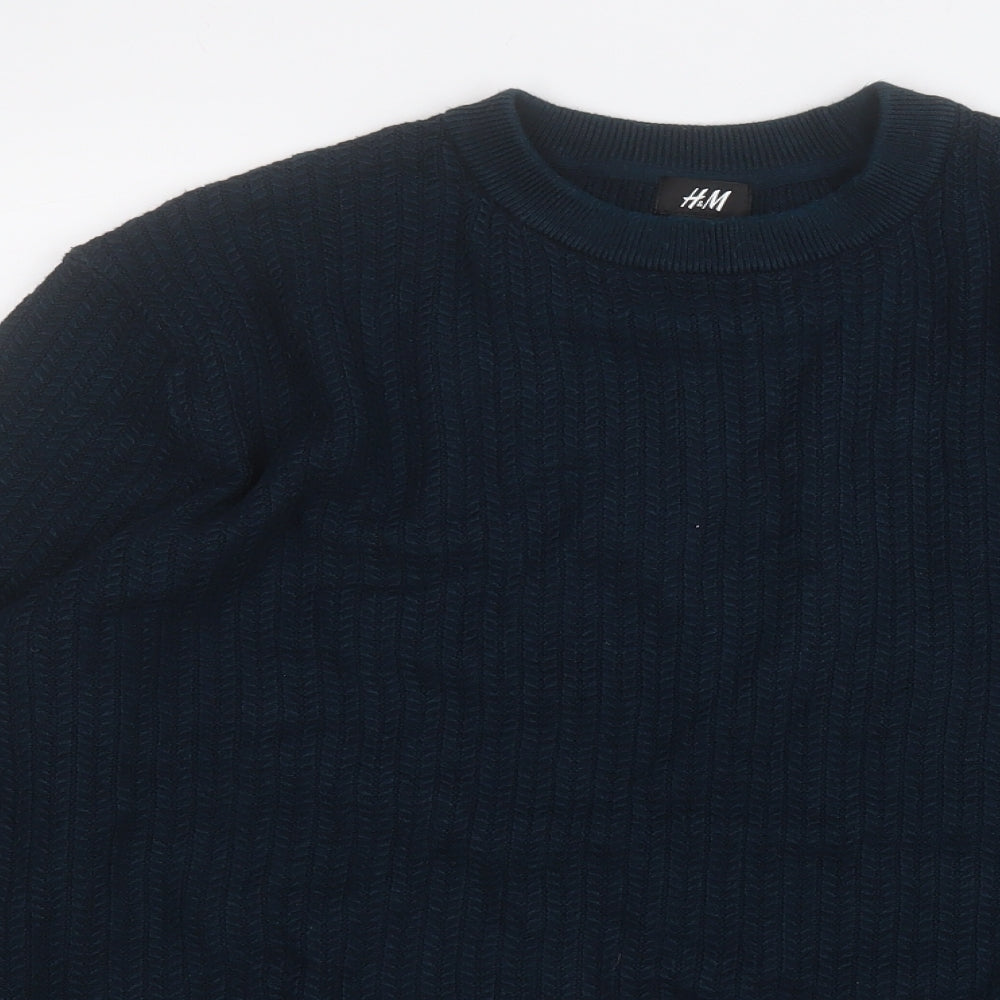 H&M Mens Green Round Neck  Acrylic Pullover Jumper Size L