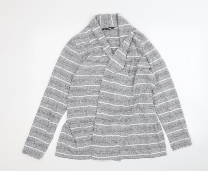 Bonmarché Womens Grey V-Neck Striped Polyester Cardigan Jumper Size 12