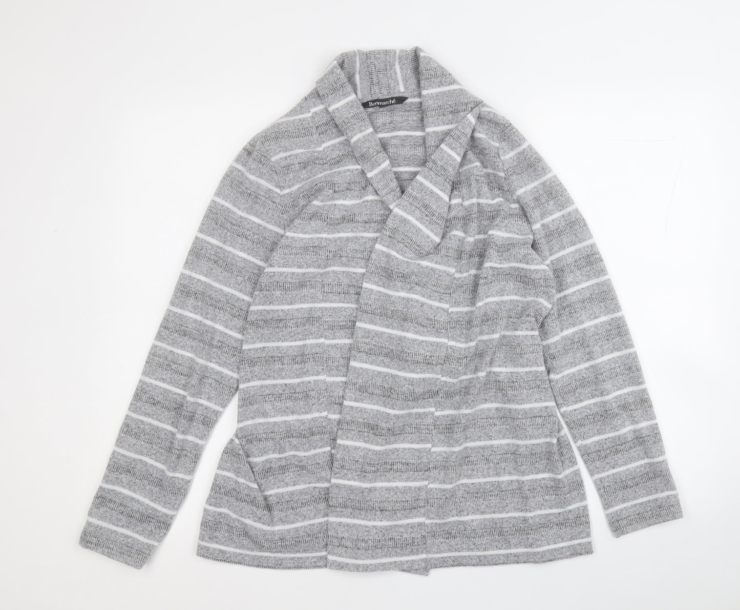 Bonmarché Womens Grey V-Neck Striped Polyester Cardigan Jumper Size 12