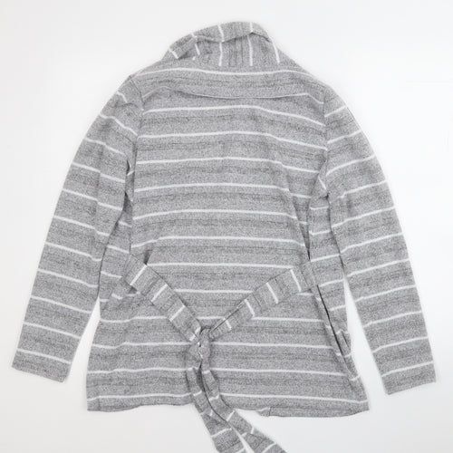 Bonmarché Womens Grey V-Neck Striped Polyester Cardigan Jumper Size 12