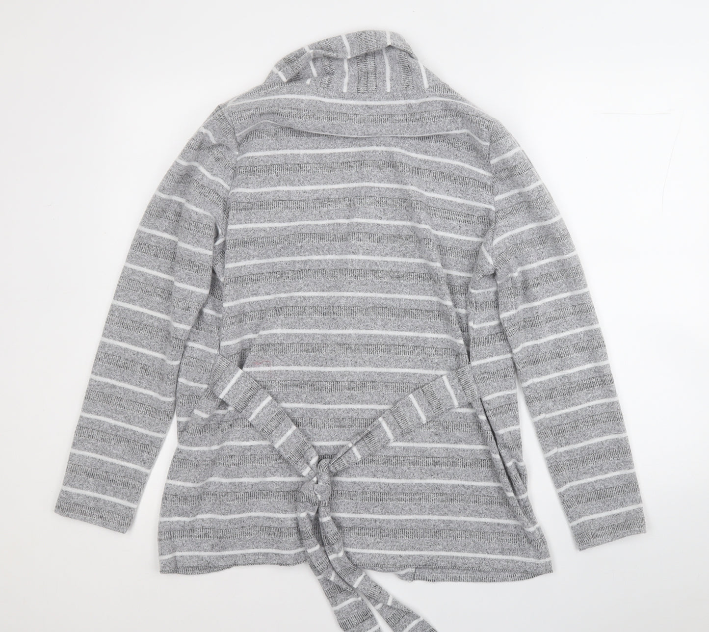Bonmarché Womens Grey V-Neck Striped Polyester Cardigan Jumper Size 12