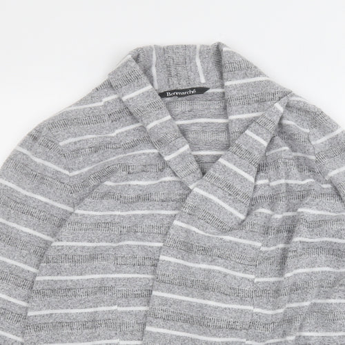 Bonmarché Womens Grey V-Neck Striped Polyester Cardigan Jumper Size 12
