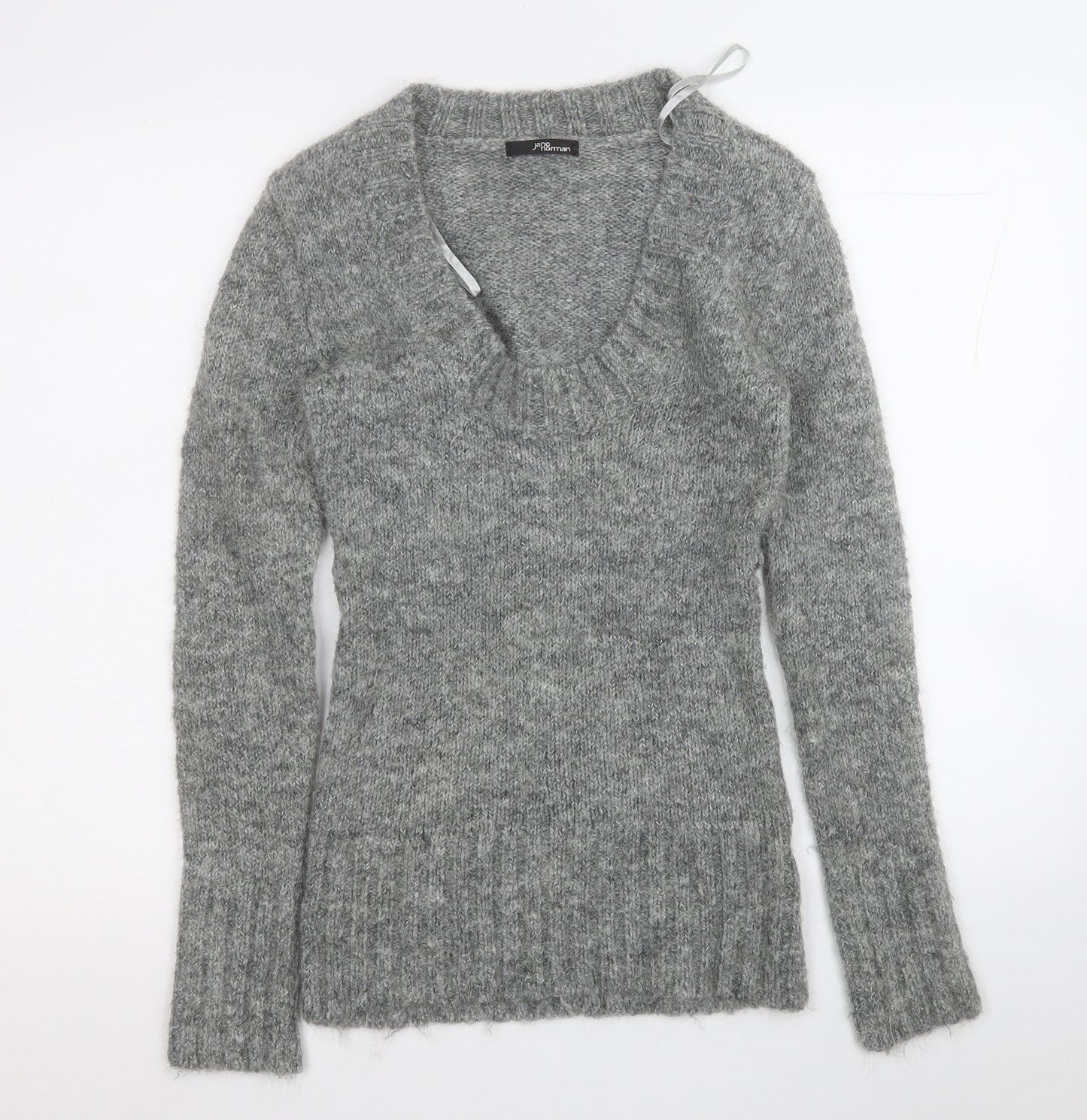 Jane Norman Womens Grey V-Neck  Acrylic Pullover Jumper Size 12