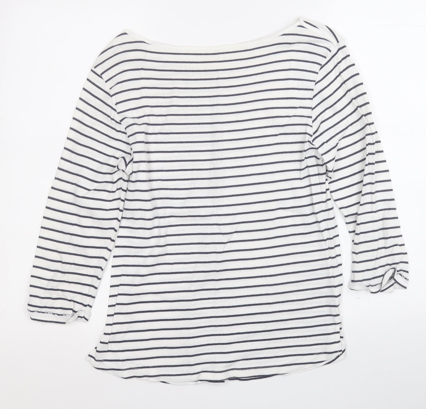 Dunnes Stores Womens White Striped Cotton Basic T-Shirt Size 14 Round Neck